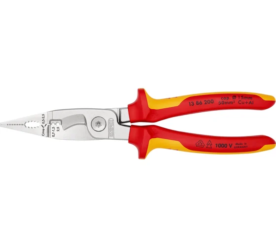 Длинногубцы KNIPEX 200 мм с режущими кромками VDE хром 2К ручка диэлектрическая