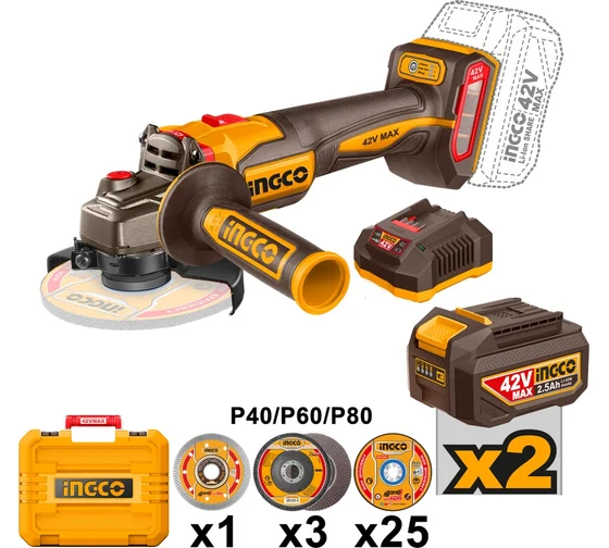 Аккумуляторная УШМ 42В 115/125мм б/щ INGCO CAGLI4128112 INDUSTRIAL