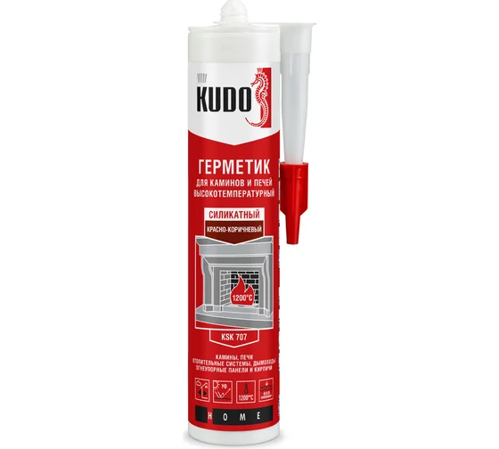 Герметик KUDO HOME KSK-707 для каминов и печей 1200С силикатный красно-коричневый 280 мл