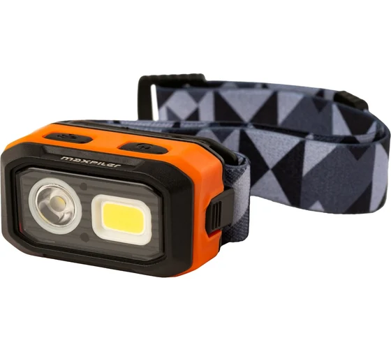 Фонарь налобный аккум. MAXPILER MHF-02 (500-120 Лм, LED SMD+COB, 55*, 4 реж, 1,2-10ч, инд. заряда)