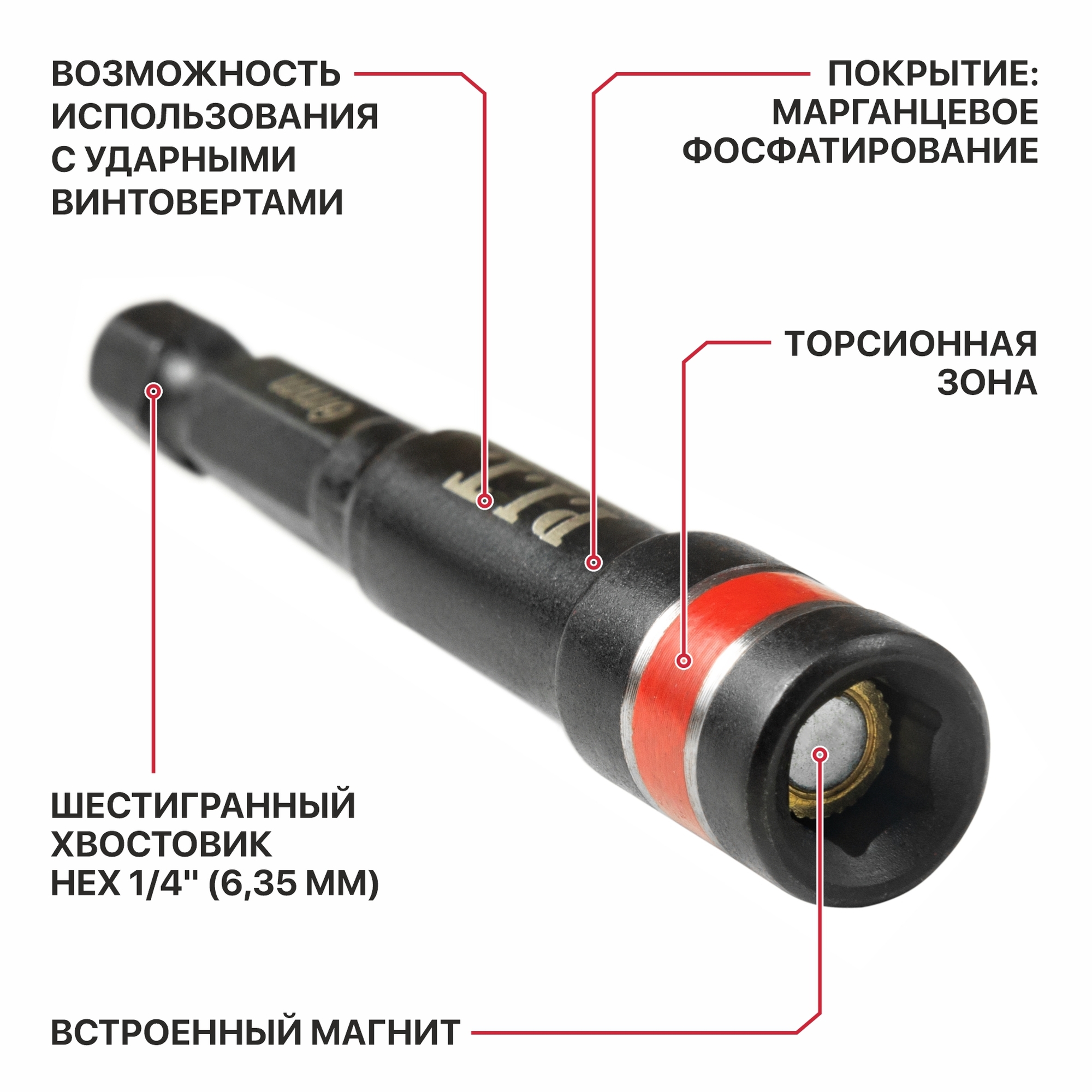 Бита с торцевой головкой магнитная P.I.T. 65x6 мм